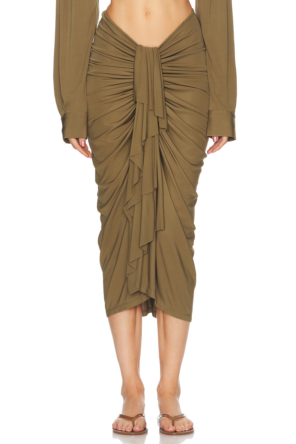 Image 1 of Christopher Esber Vivenda Drape Midi Skirt in Olive