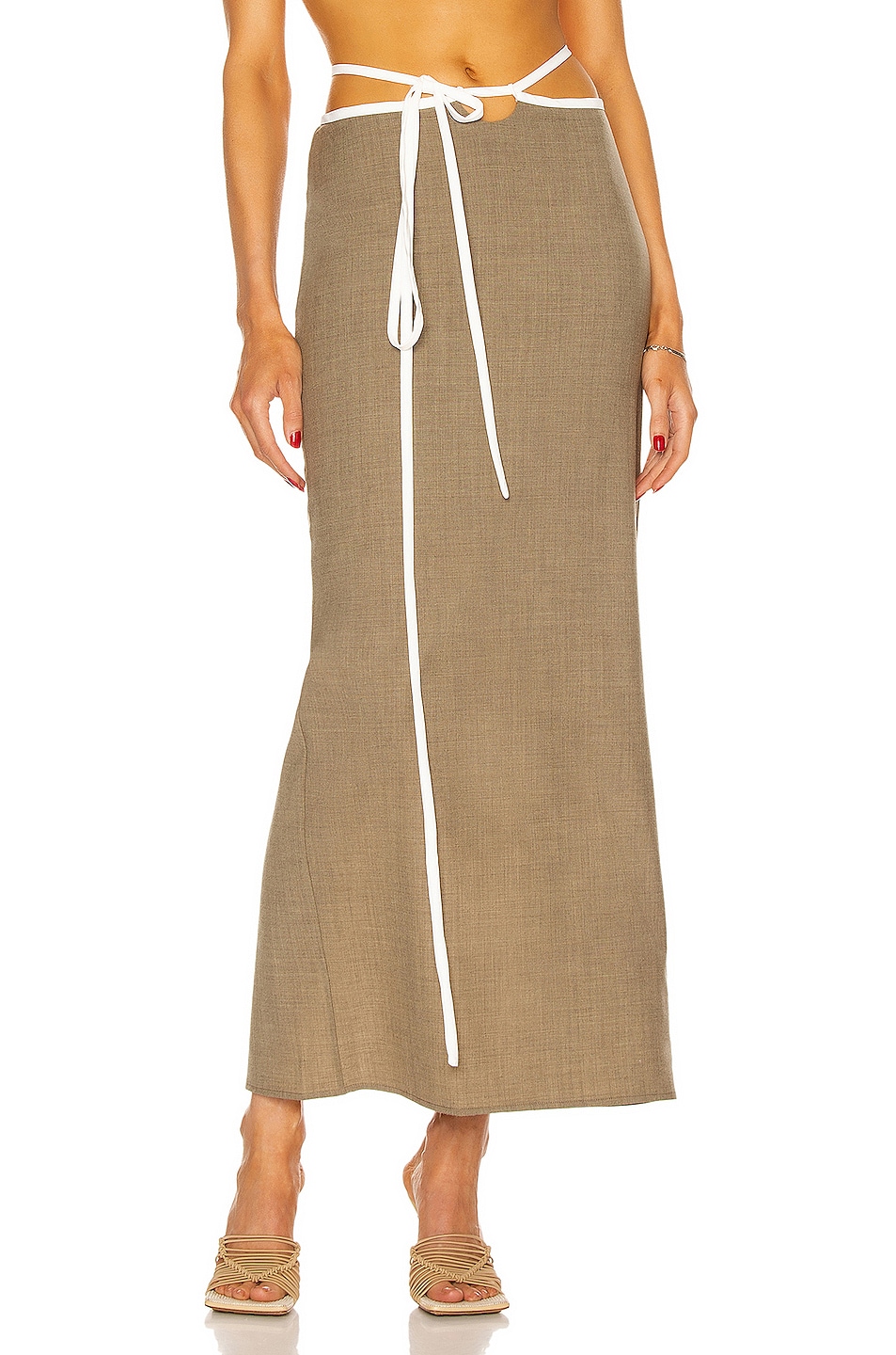Image 1 of Christopher Esber Outline Loophole Tie Skirt in Khaki & White