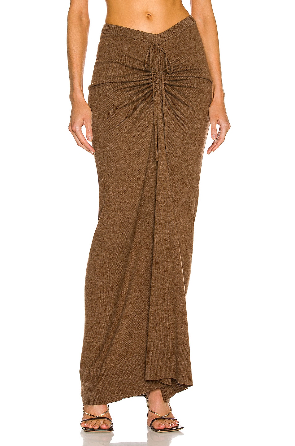 Image 1 of Christopher Esber Elongated Ruched Tie Skirt in Fawn