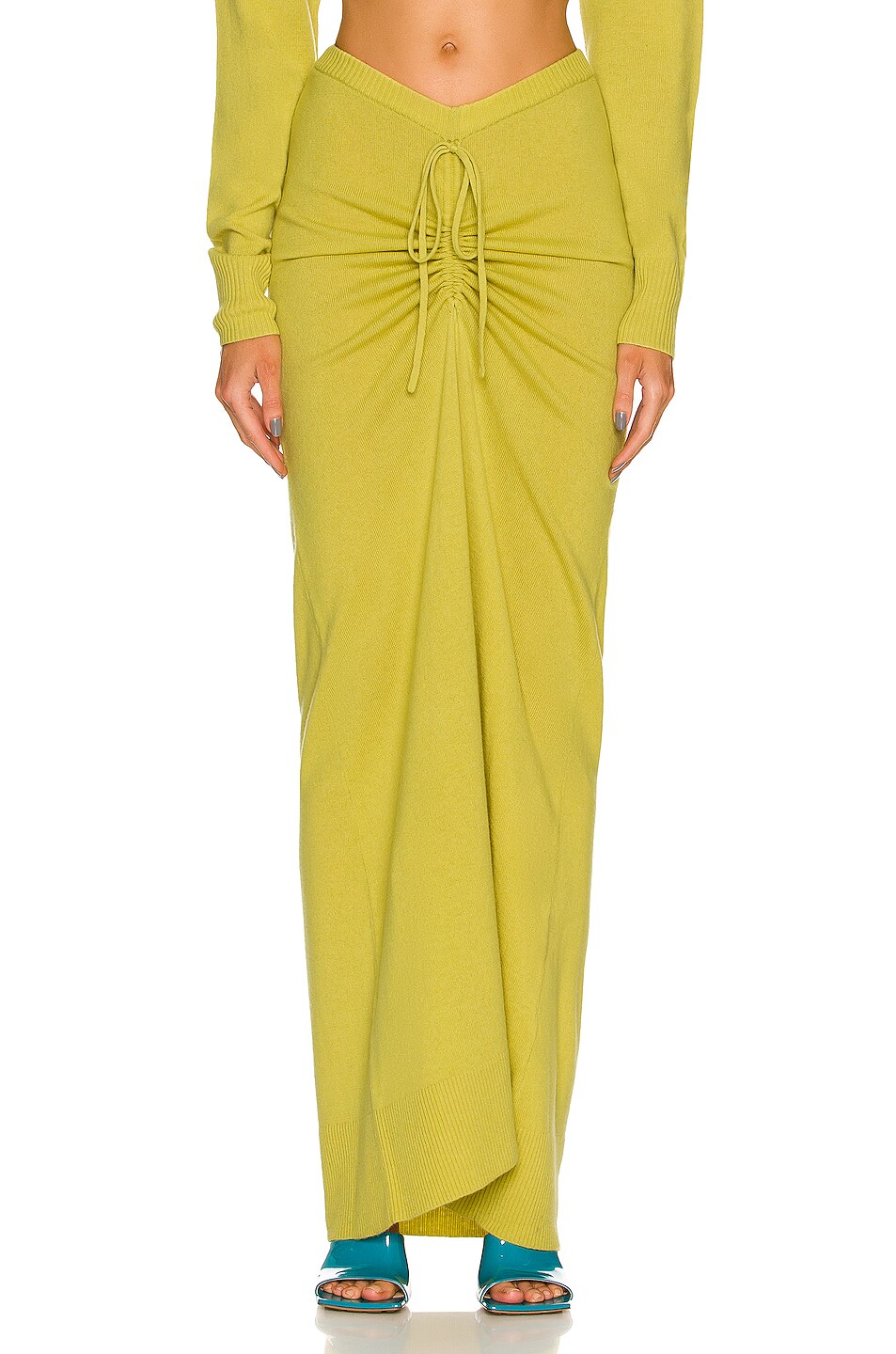 Image 1 of Christopher Esber Elongated Ruched Tie Skirt in Limeade