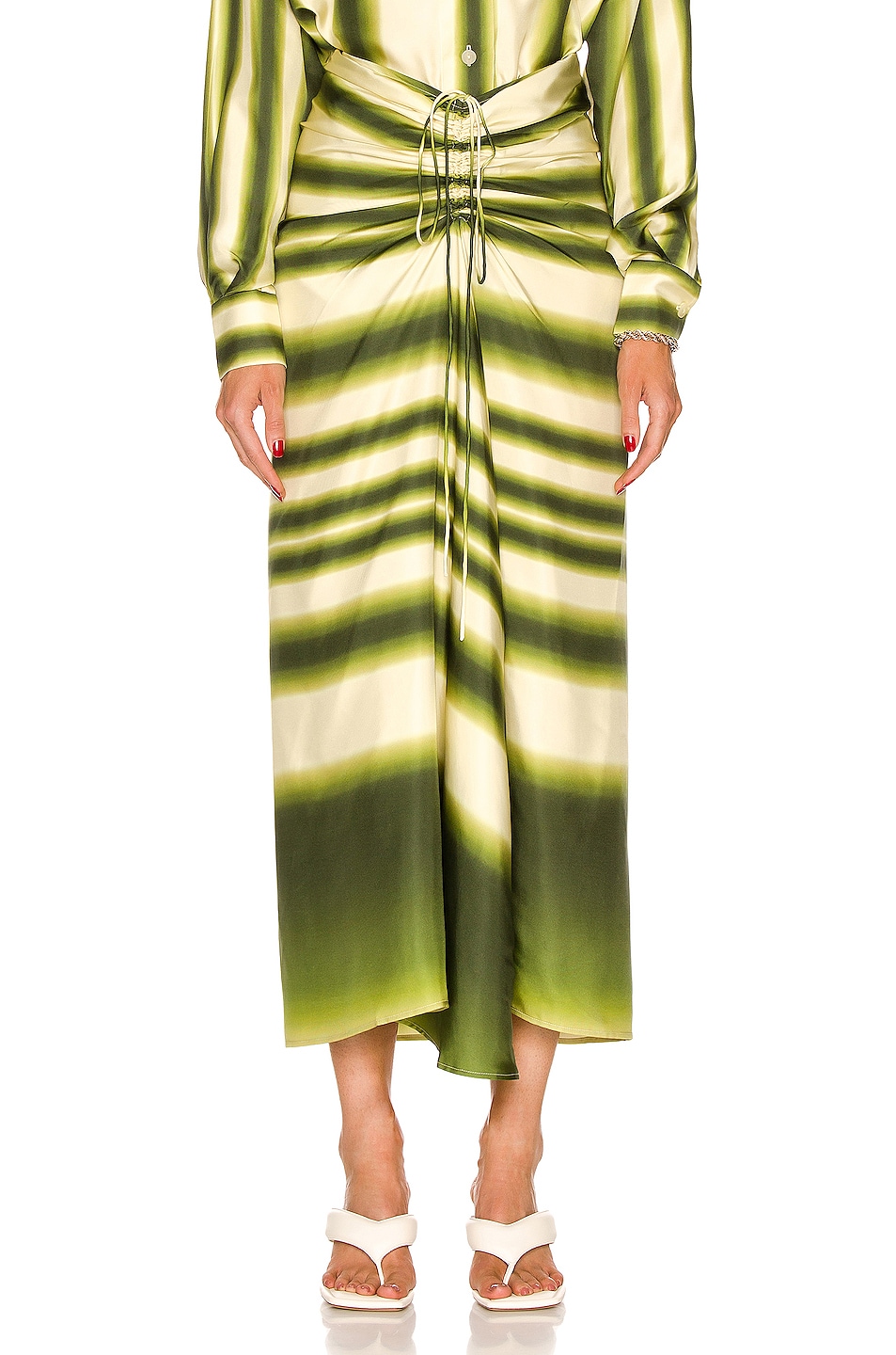 Image 1 of Christopher Esber Blurred Stripe Ruched Skirt in Lizard Stripe