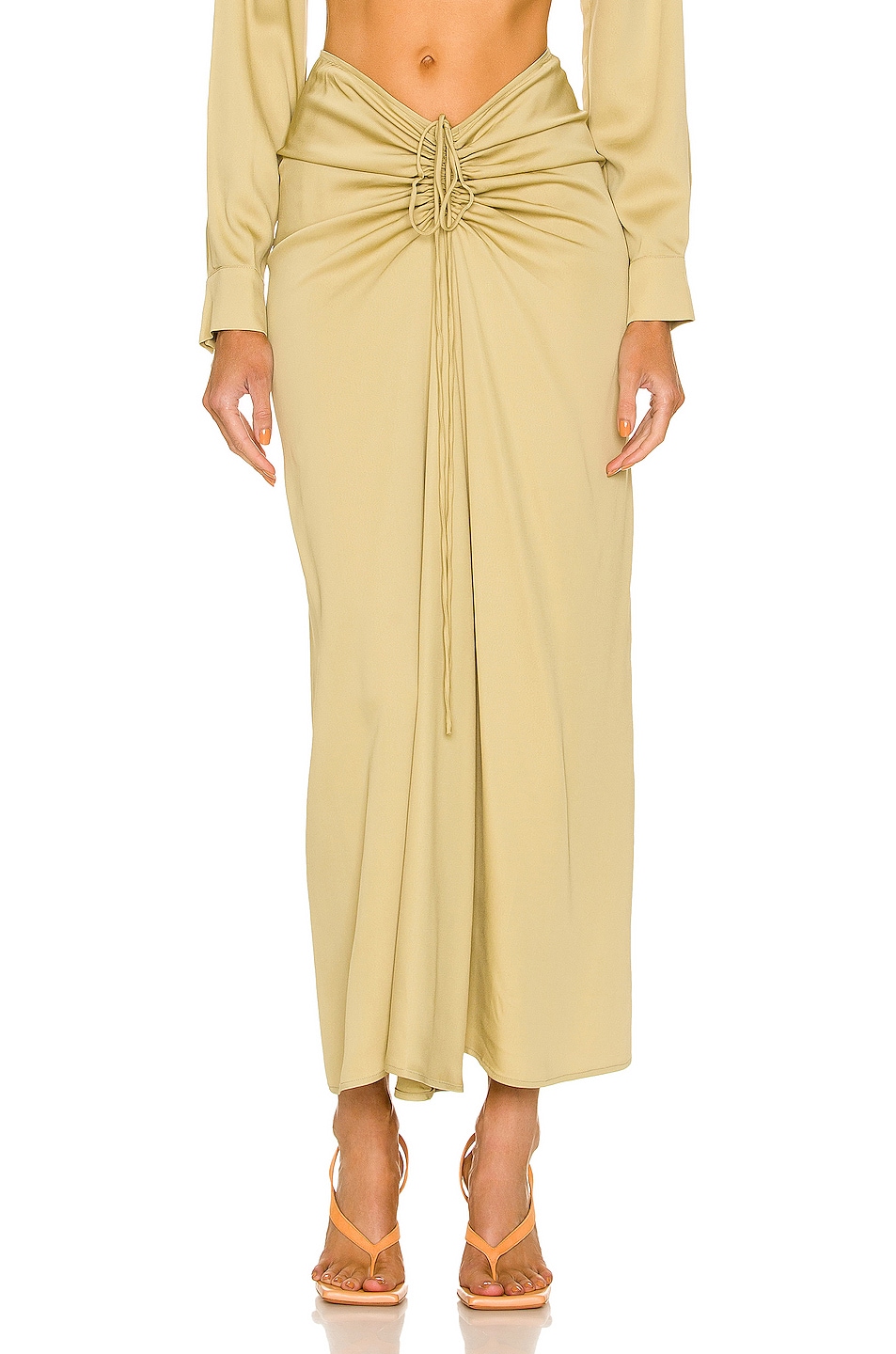 Image 1 of Christopher Esber Ruched Maxi Skirt in Pistachio