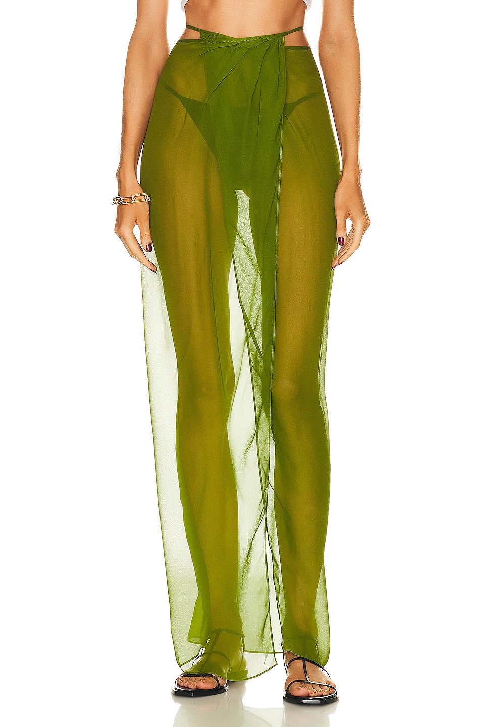 Image 1 of Christopher Esber Wrap Tie Sheer Skirt in Vert Green
