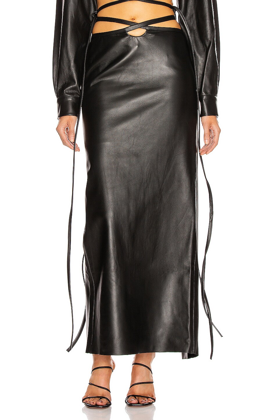 Image 1 of Christopher Esber Leather Looped Tie Skirt in Black