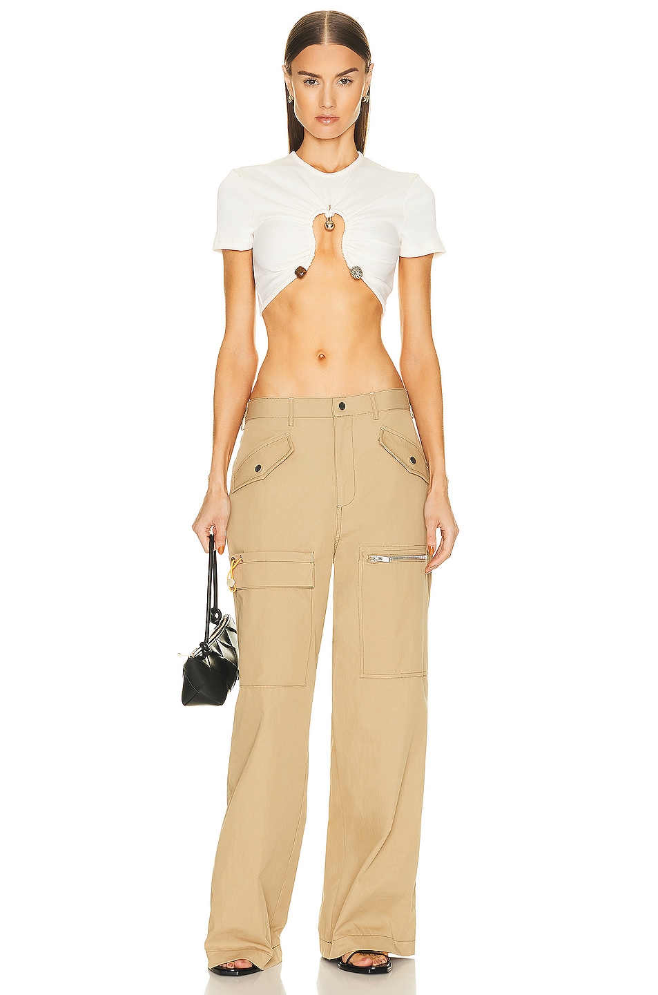 Christopher Esber Ruched Quartz Crop Tee In Milk Fwrd Christopher Esber Ruched Quartz Crop Tee In Milk Fwrd