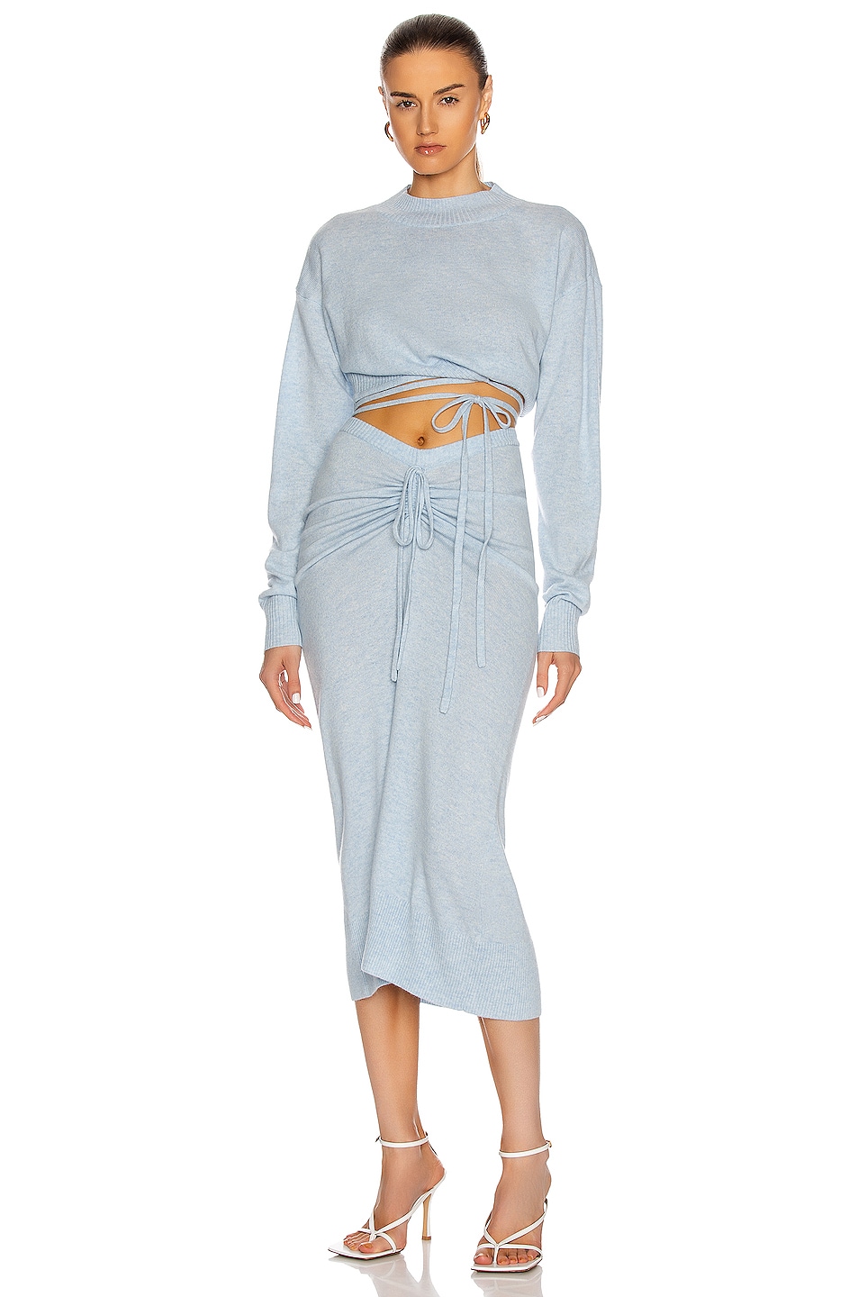 Christopher Esber Oversize Crop Tie Knit Top in Dusty Blue Marble | FWRD