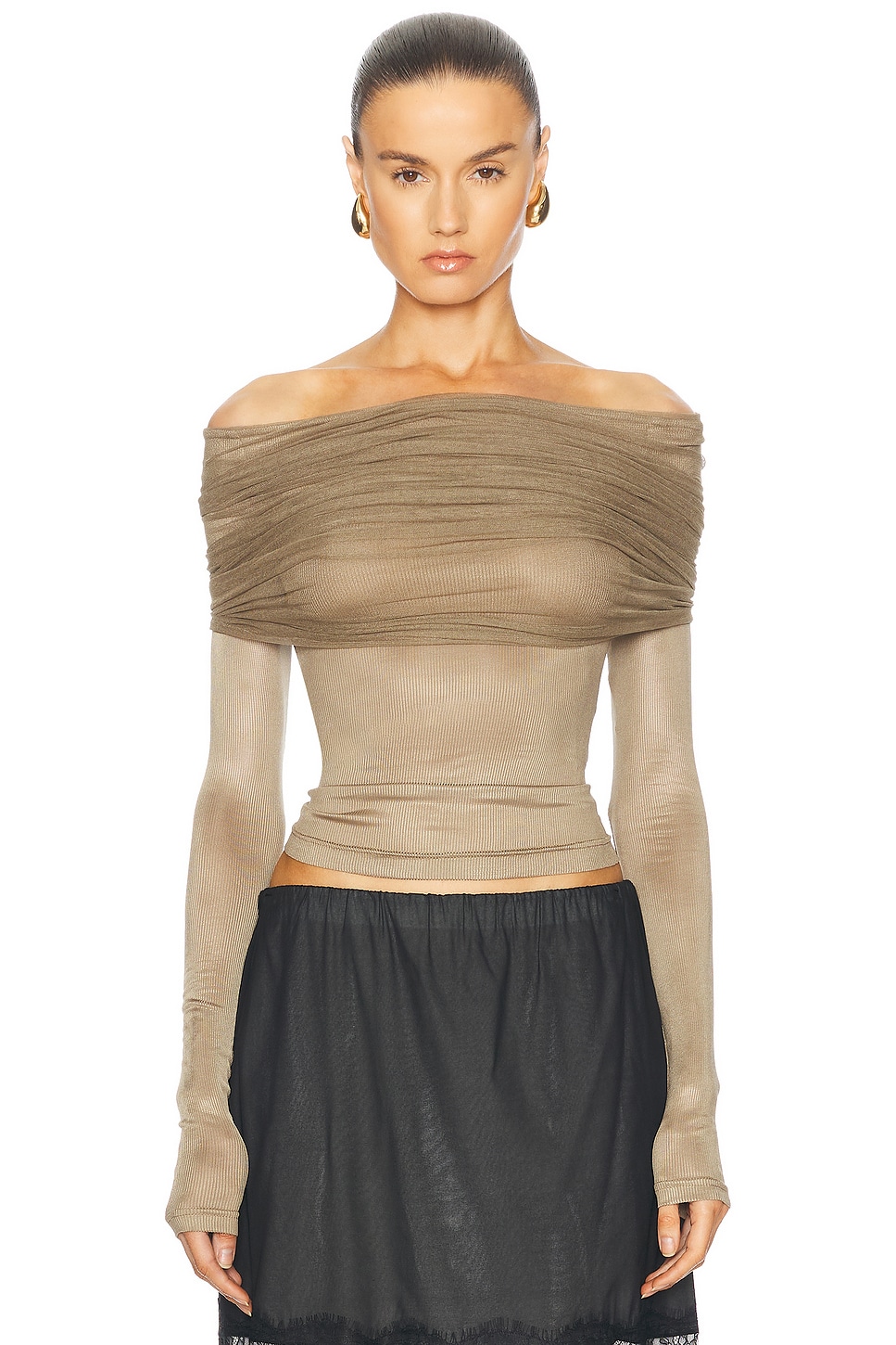 Image 1 of Christopher Esber Sonora Veiled Long Sleeve Top in Linseed