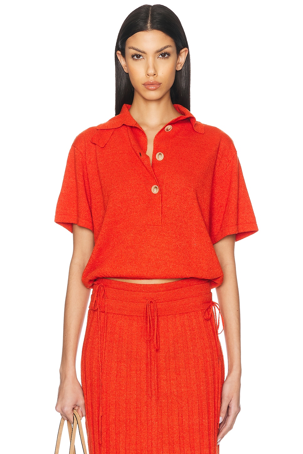 Straccio Knitted Polo Top in Red