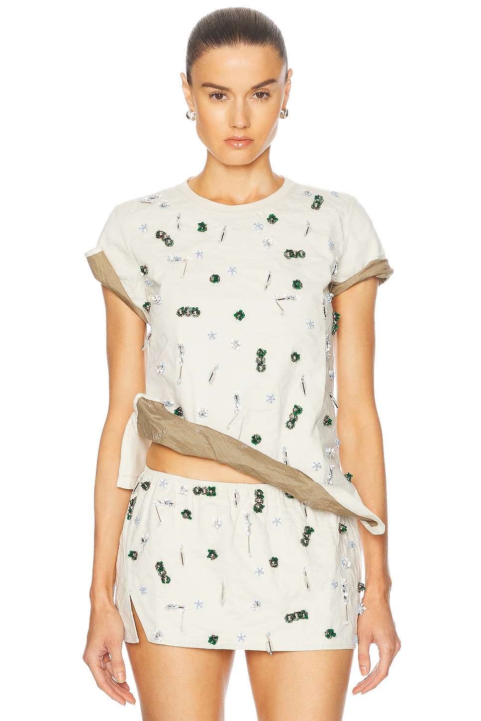 Image 1 of Christopher Esber Embla Beaded Crushed Tee in Putty & Multi