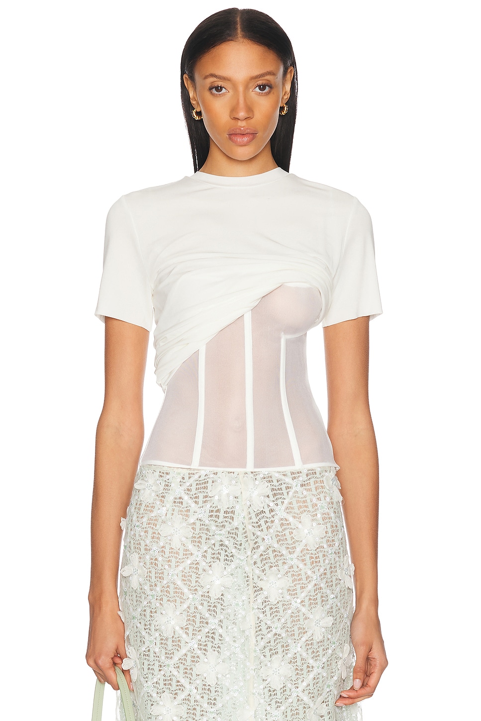 Image 1 of Christopher Esber Coiled Jersey Corseted Tee in White