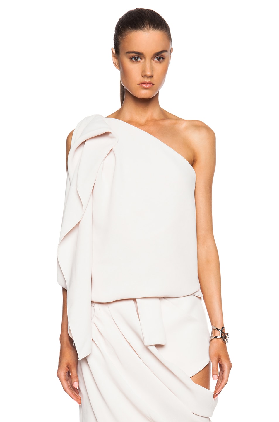 Image 1 of Christopher Esber One Sided Structured Pique Drape Shell Blouse in Musk