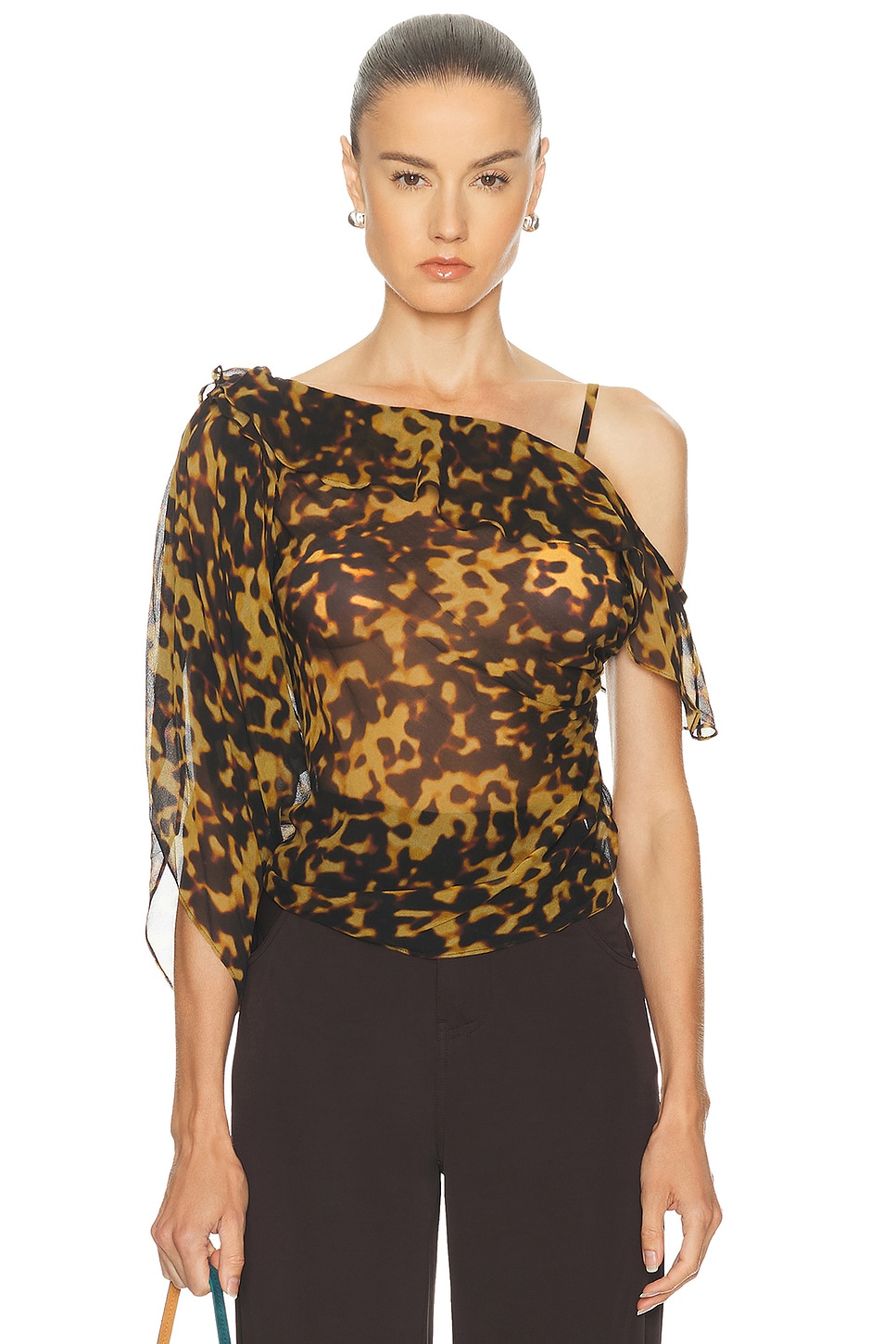 Image 1 of Christopher Esber Roule Trimmed Silk Drape Top in Tortoiseshell