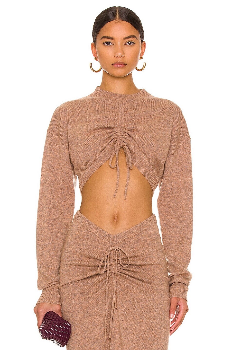 Image 1 of Christopher Esber Cashmere Ruched Crop Knit Top in Clay