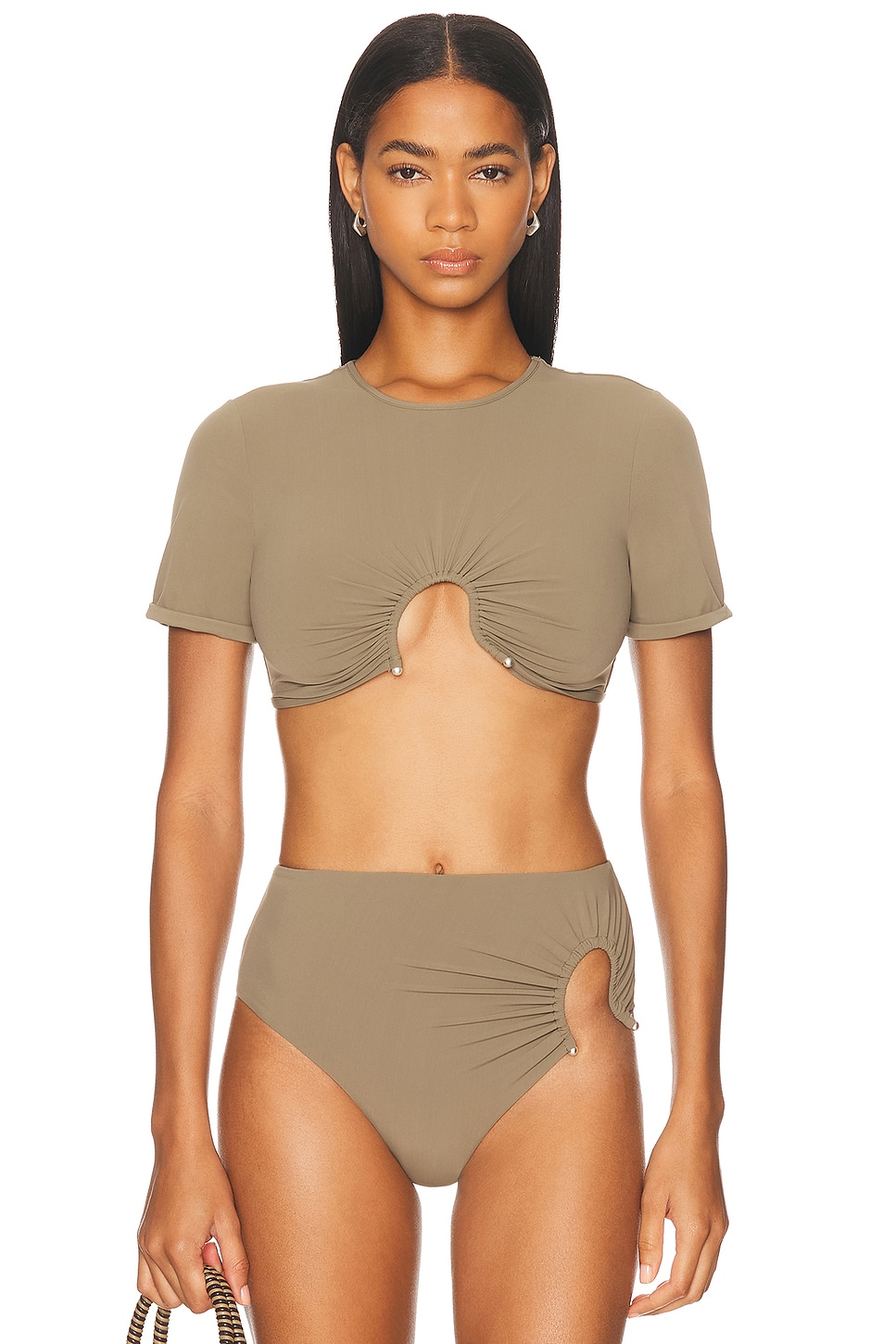 Image 1 of Christopher Esber Ruched Crescent Swim Tee in Eucalypt