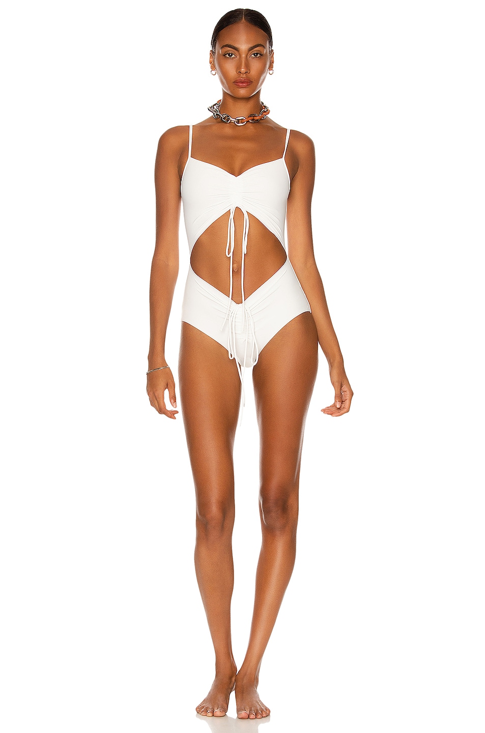 Image 1 of Christopher Esber Ruched Disconnect Swimsuit in Chalk