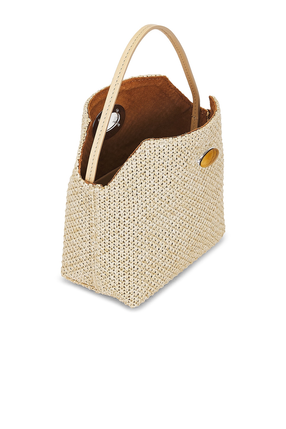Christopher Esber Turnlock Raffia Mini Shoulder Bag In Brown