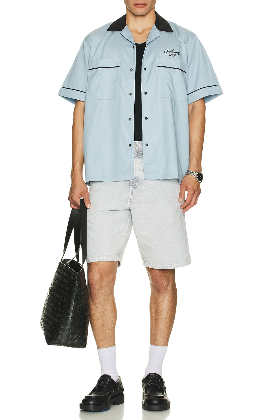 Image 1 of Carhartt WIP Single Knee Short in Chalk Wash Black