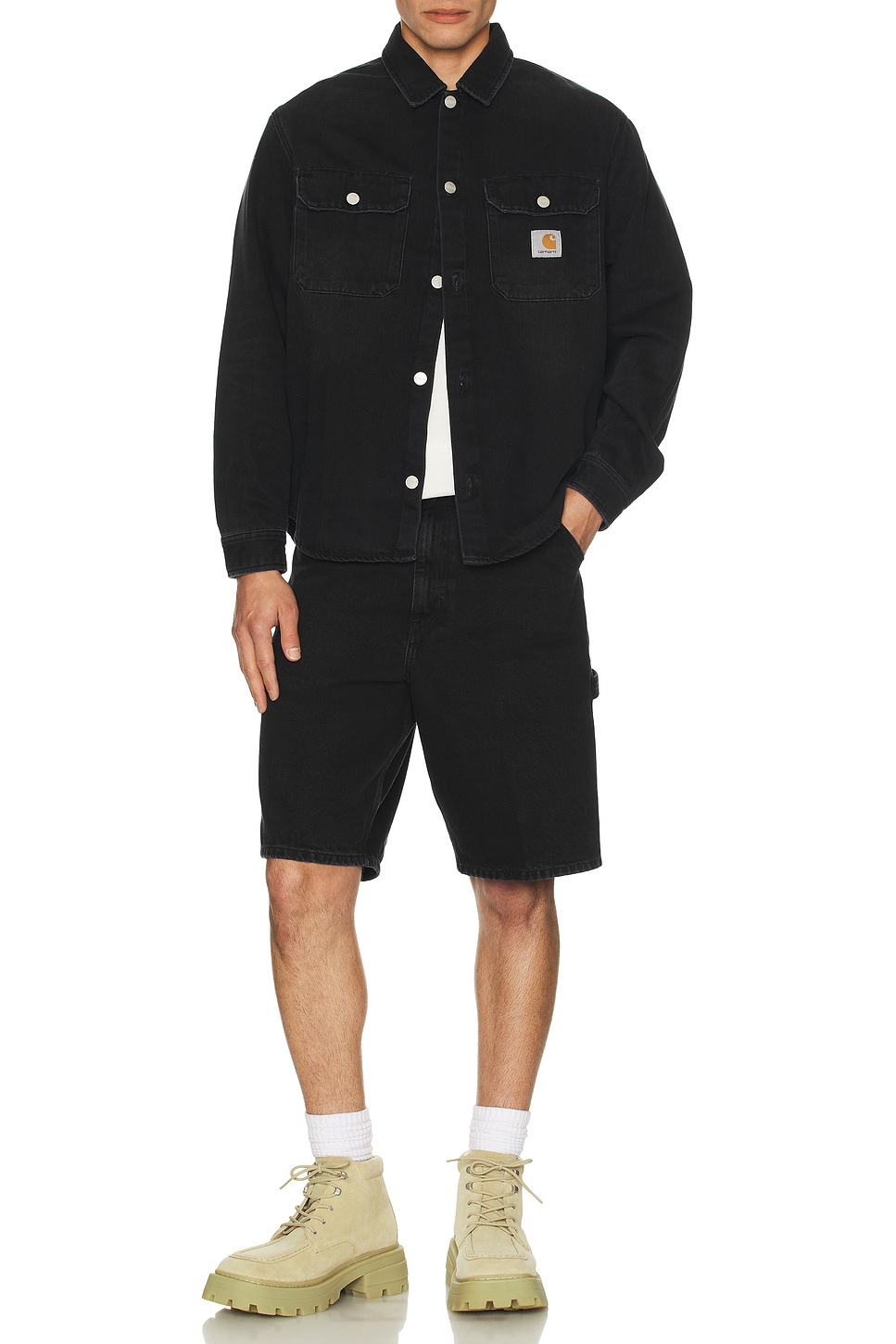 Image 1 of Carhartt WIP Single Knee Short in Stone Washed Black