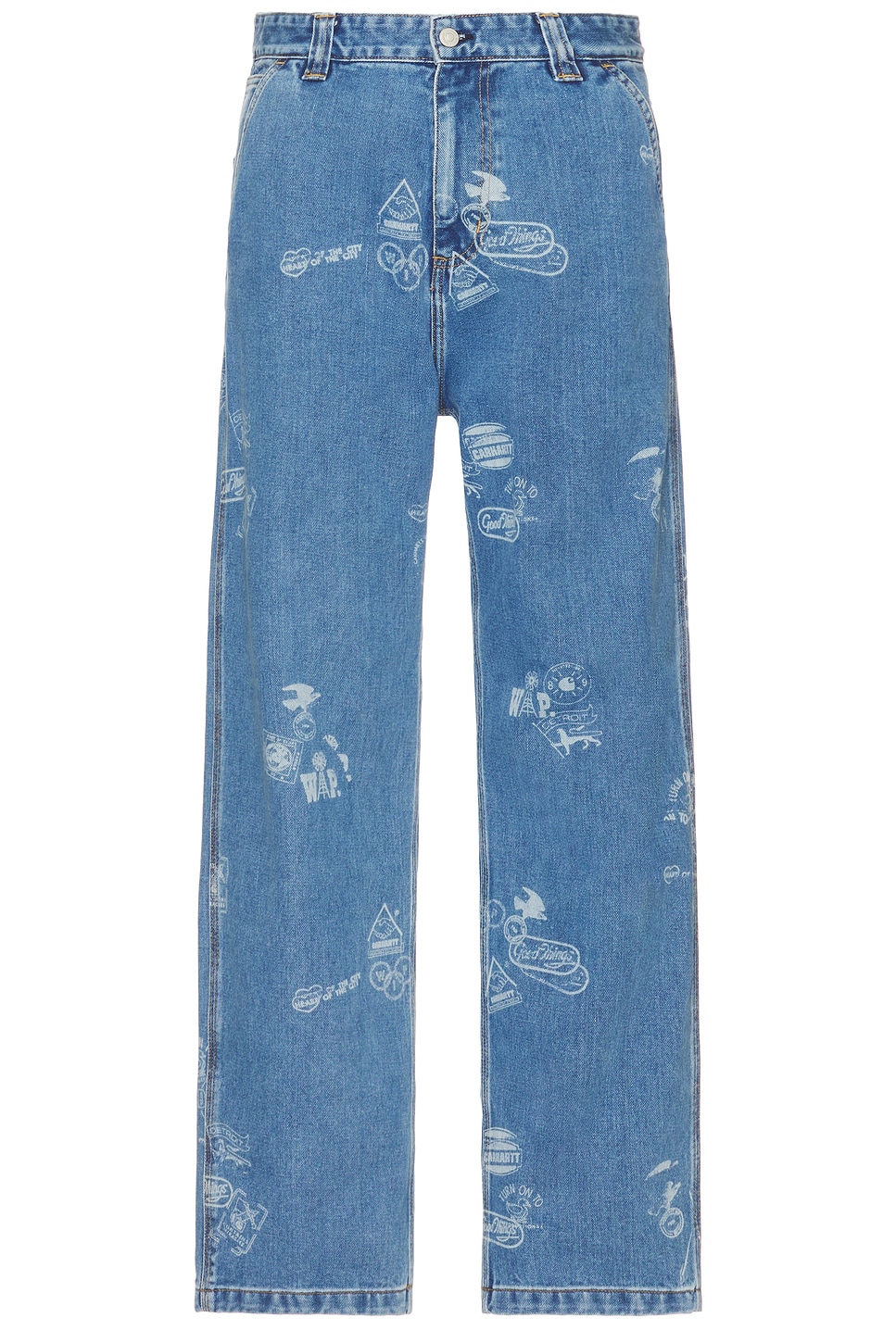 Image 1 of Carhartt WIP Stamp Jean in Stamp Print & Blue Bleached