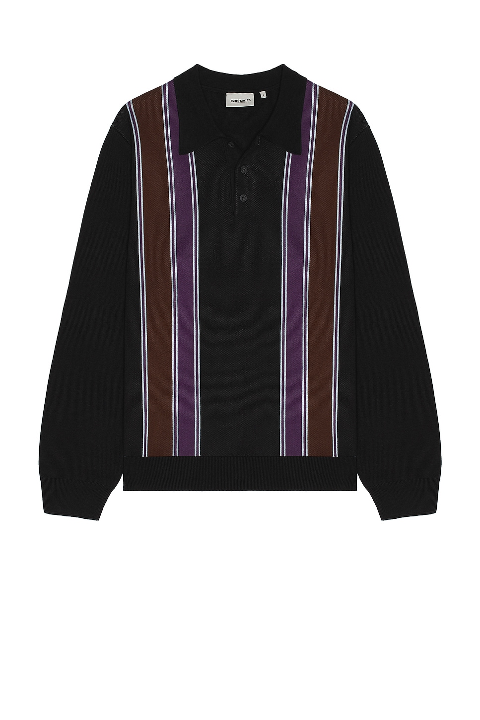 Image 1 of Carhartt WIP Longsleeve Arlo Polo in Black, Kendricks Stripe, & Aura