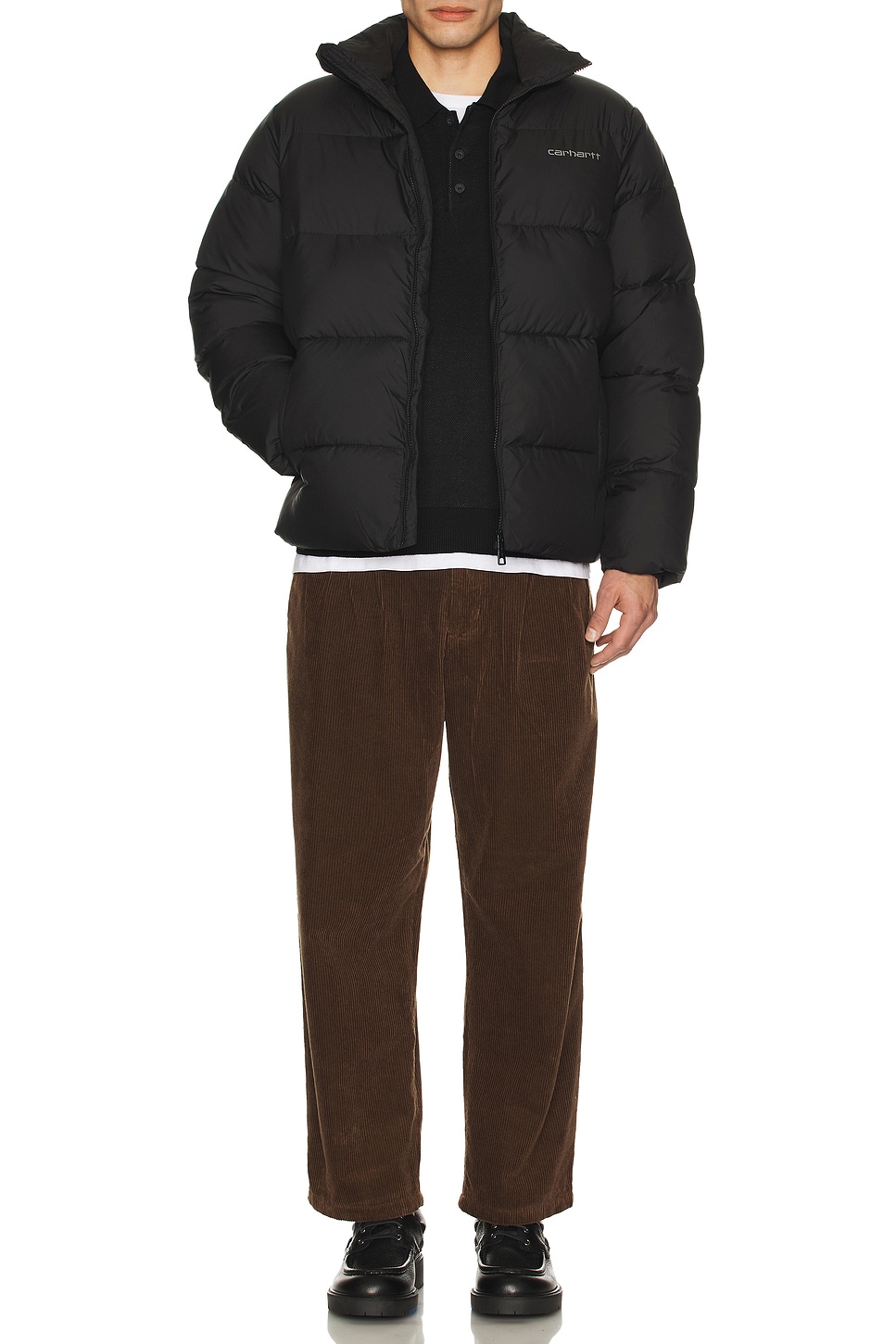 Image 1 of Carhartt WIP Longsleeve Arlo Polo in Black, Kendricks Stripe, & Aura