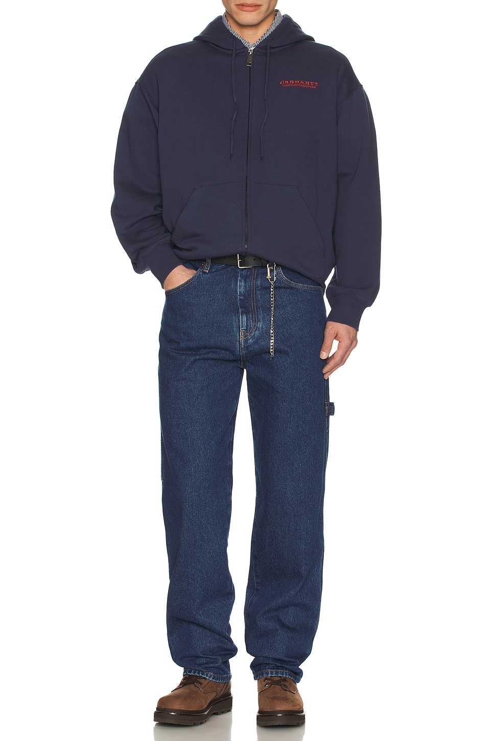 Image 1 of Carhartt WIP Runaway Hoodie in Stone Washed Blue & Vermillion
