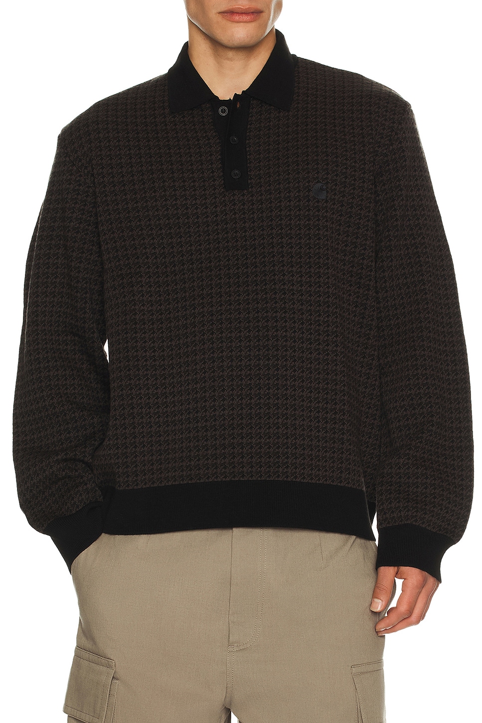 Image 1 of Carhartt WIP Long Sleeve Lowis Polo in Lowis Houndstooth, Vitola Heather in Lowis Houndstooth & Vitola Heather