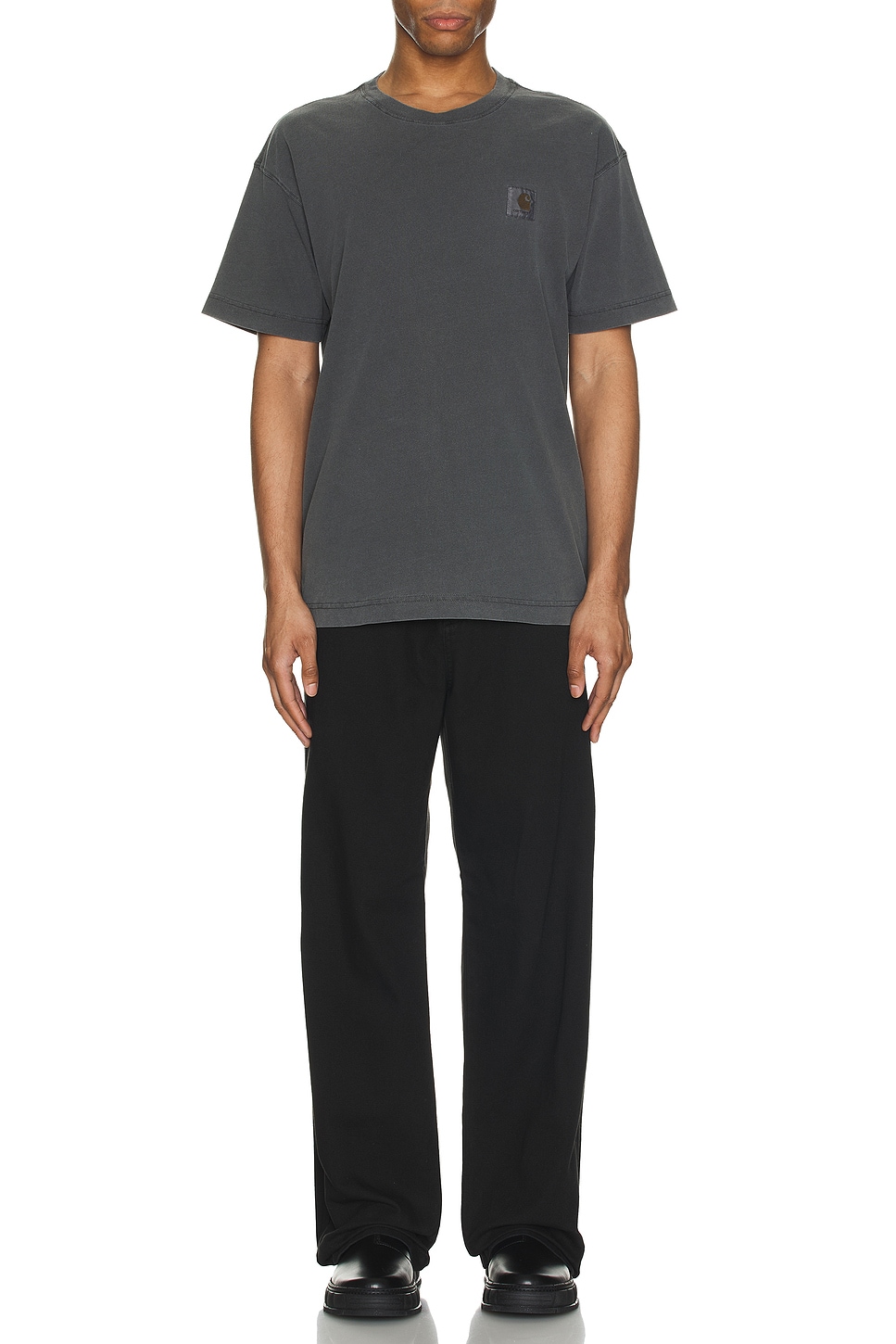 Image 1 of Carhartt WIP Short Sleeve Nelson T-shirt in Charcoal Garment Dyed