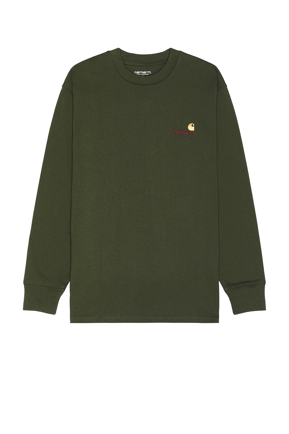 Image 1 of Carhartt WIP Longsleeve American Script T-Shirt in Tarragon