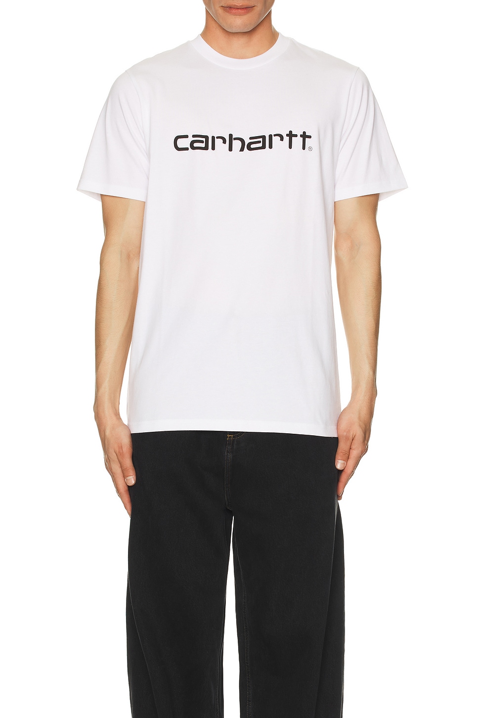 Image 3 of Carhartt WIP S/S Script T-Shirt in White & Black