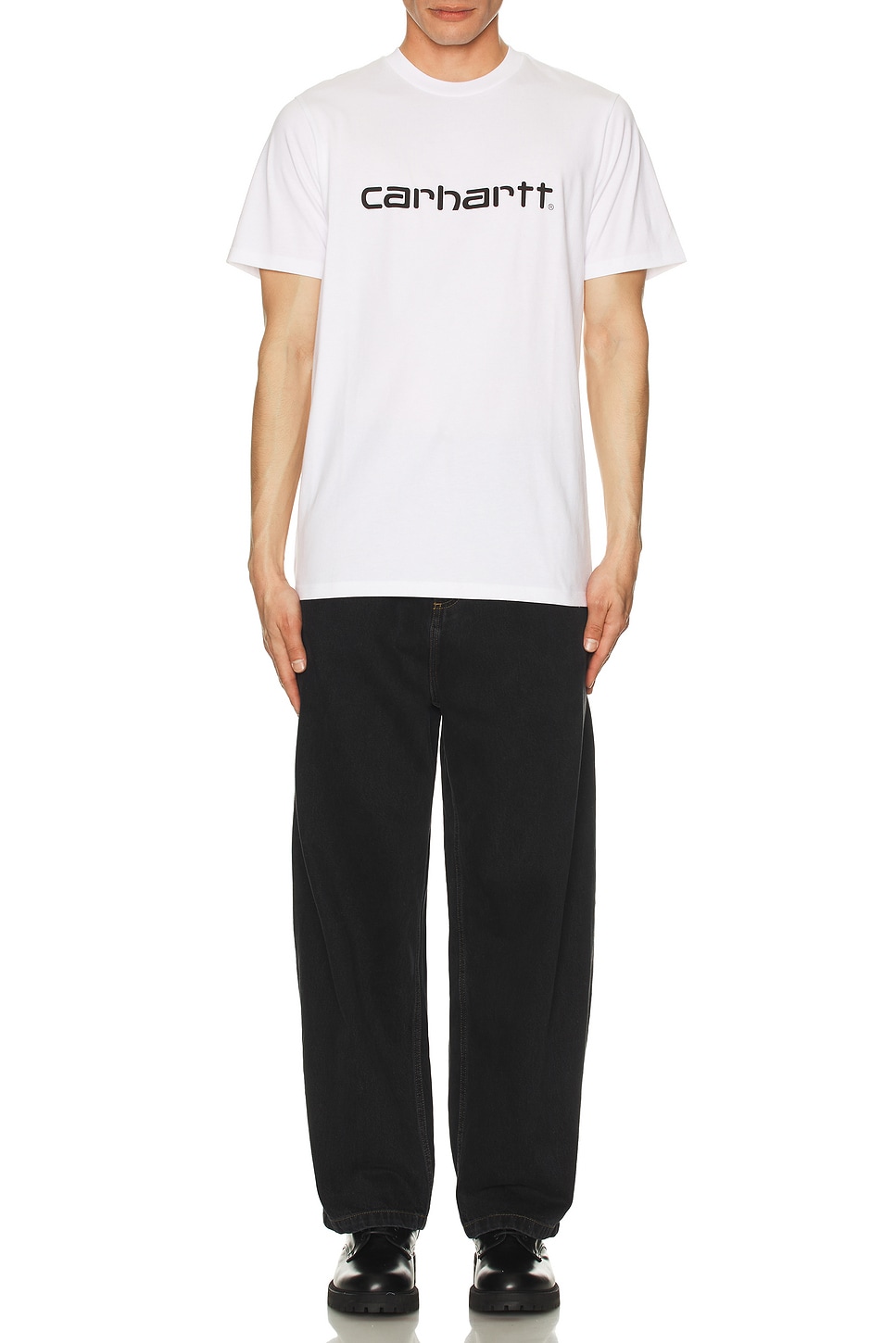 Image 4 of Carhartt WIP S/S Script T-Shirt in White & Black