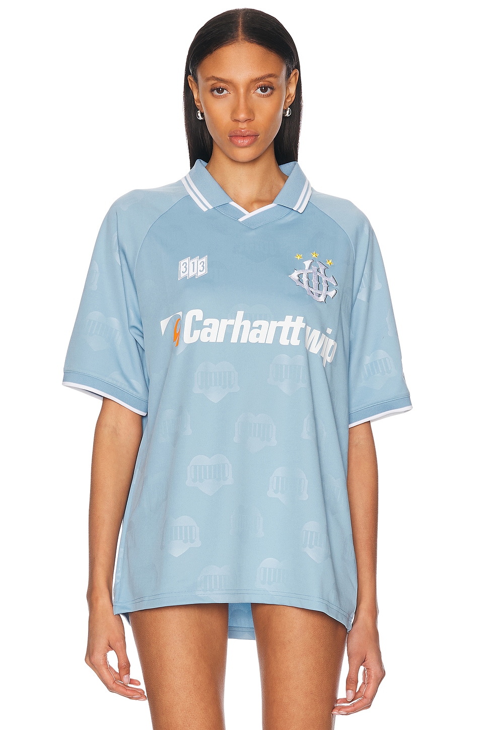 Image 1 of Carhartt WIP Hartts Football T-Shirt in Heart Train Jacquard & Bluebird