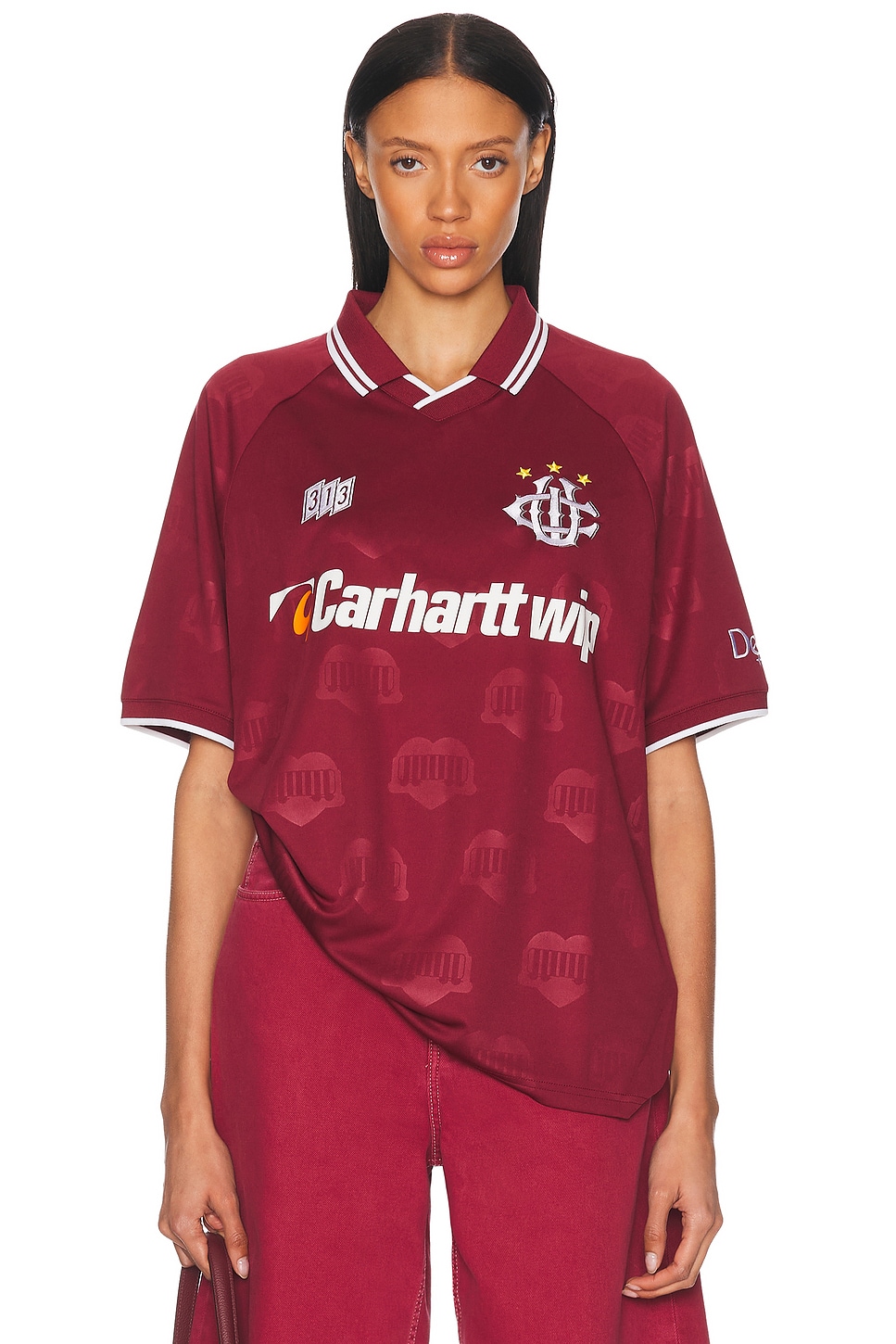 Image 1 of Carhartt WIP Hartts Football T-Shirt in Heart Train Jacquard & Mulberry