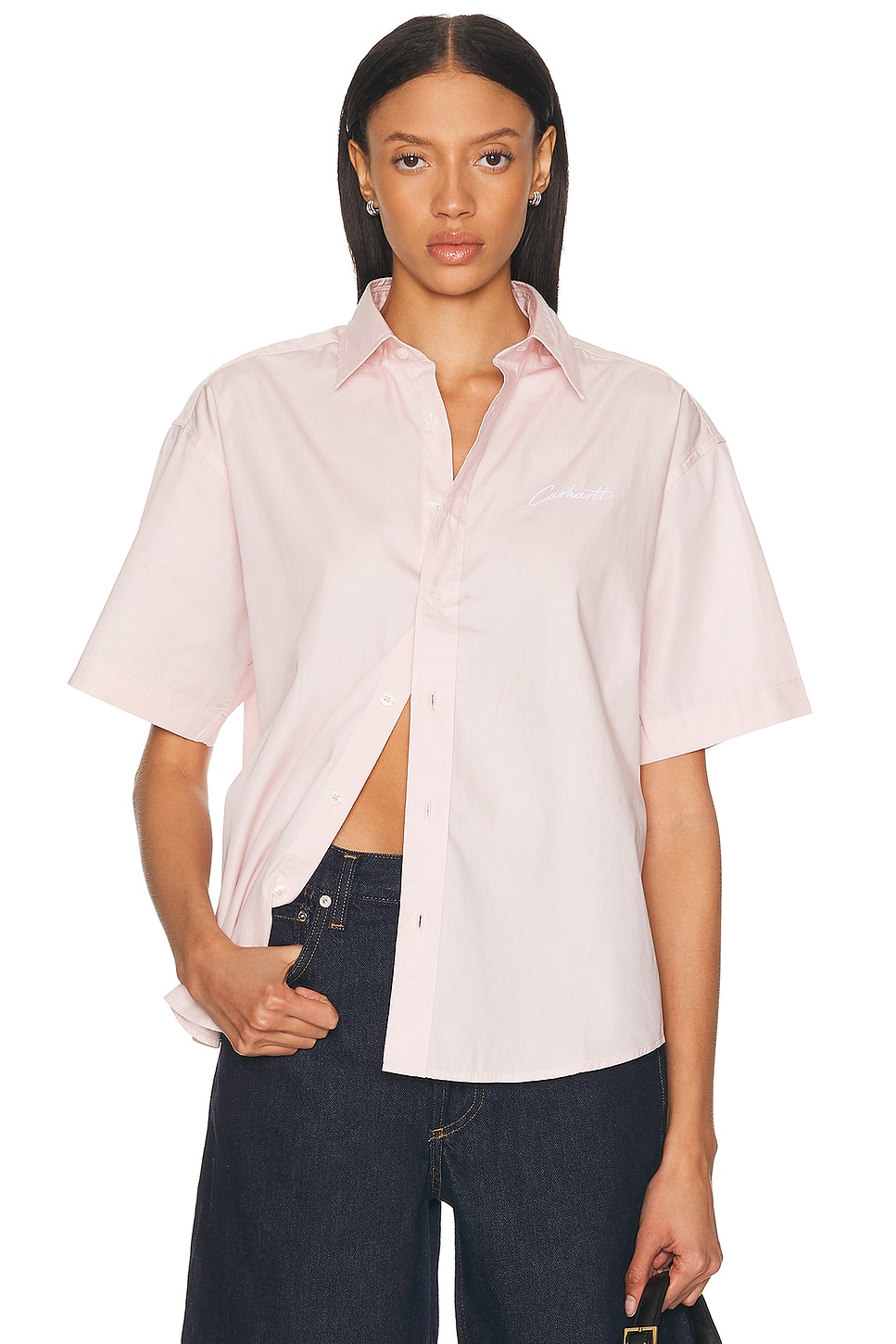 Image 1 of Carhartt WIP Jaxon Shirt in Air Pink & White