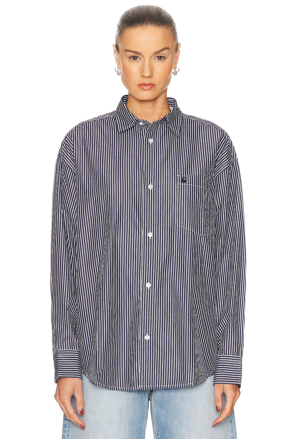 Image 1 of Carhartt WIP Long Sleeve Arvin Shirt in Arvin Stripe & Space