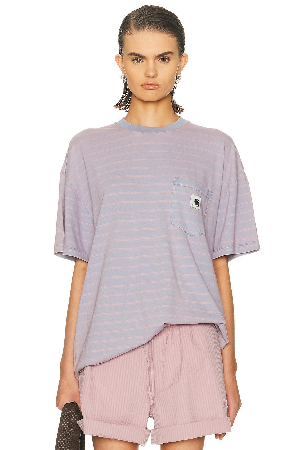 Image 1 of Carhartt WIP Brodina T-shirt in Stripes & Hortensia