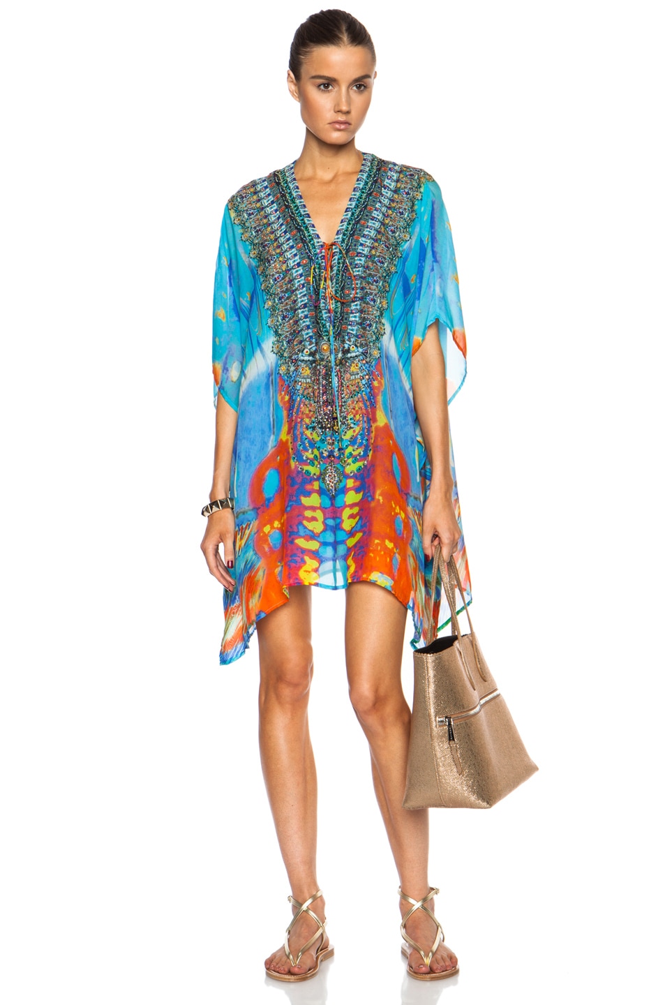 Image 1 of Camilla Short Lace Up Silk Caftan in Take My Hand