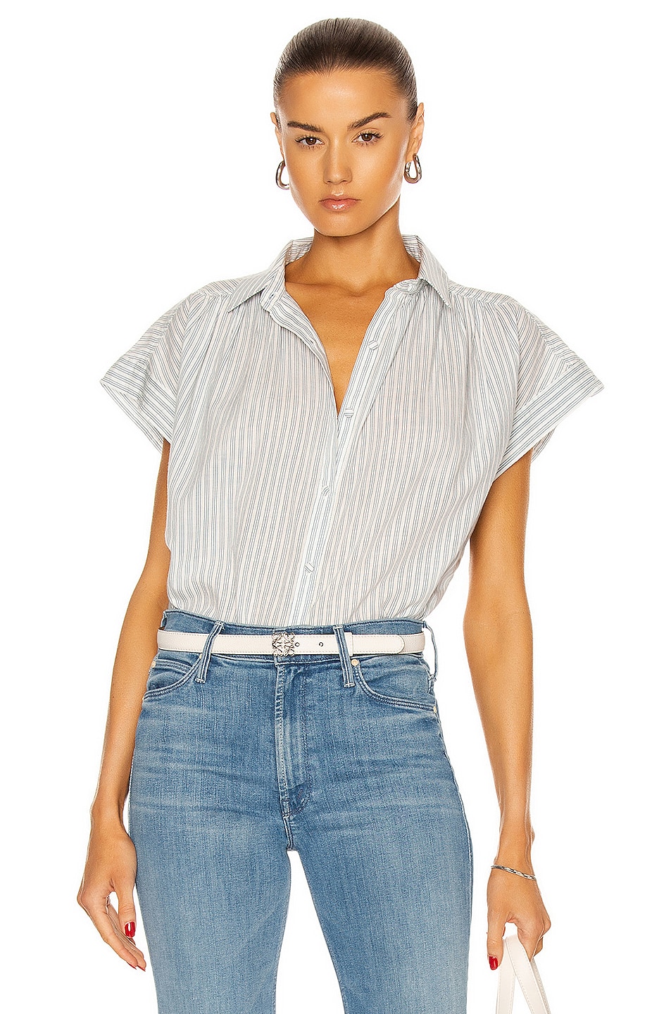 Image 1 of Citizens of Humanity Penny Short Sleeve Blouse in Cloud Stripe