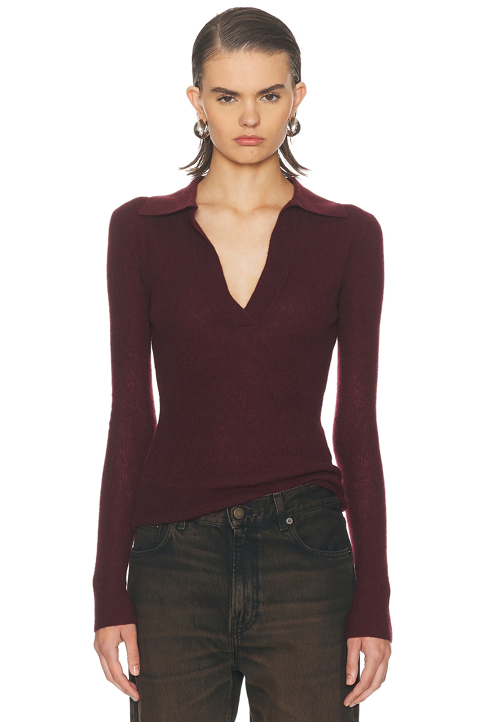 Image 1 of Citizens of Humanity Simone Polo Sweater in Burgundy