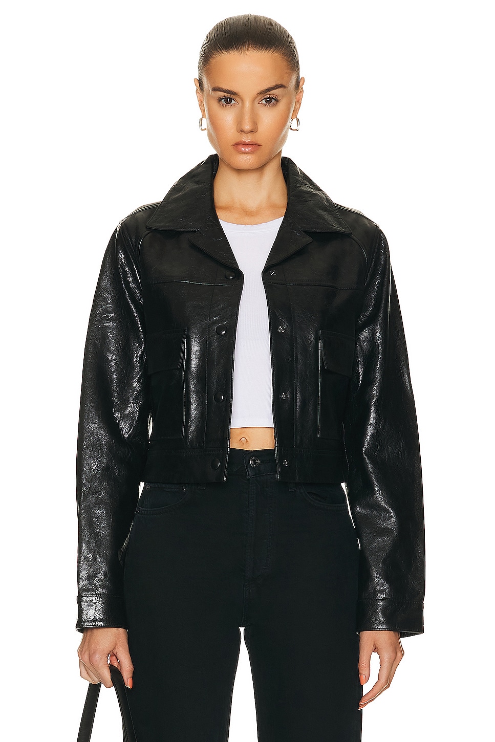 Image 1 of Citizens of Humanity Belle Leather Jacket in Shiny Cracked Black Leather
