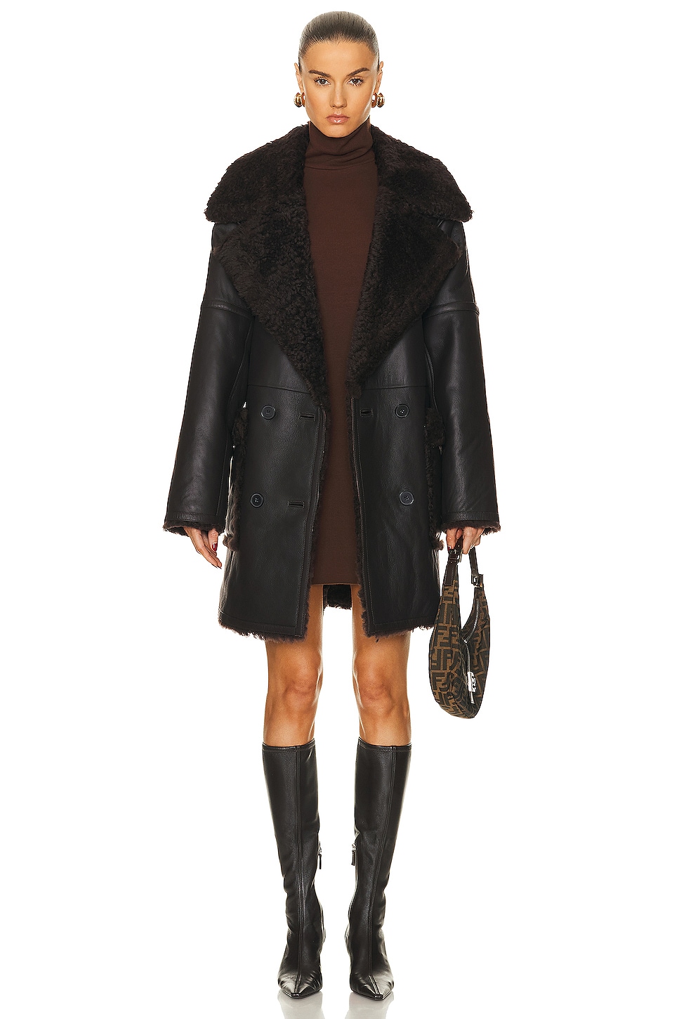 Image 1 of Citizens of Humanity Elodie Shearling Coat in Mocha Brown Napa