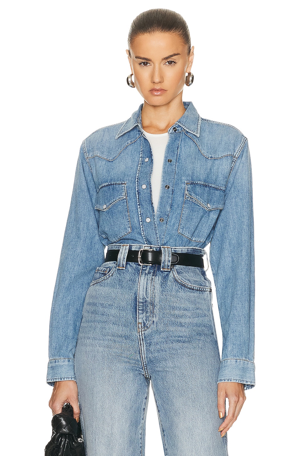 Citizens of Humanity Cropped Western Shirt in Carolina Blue | FWRD