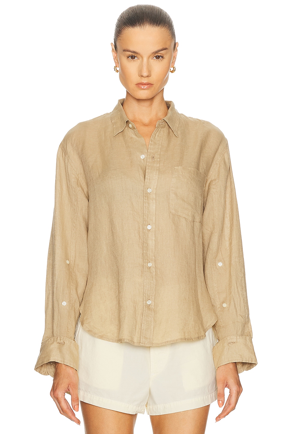 Kayla Shrunken Shirt in Tan