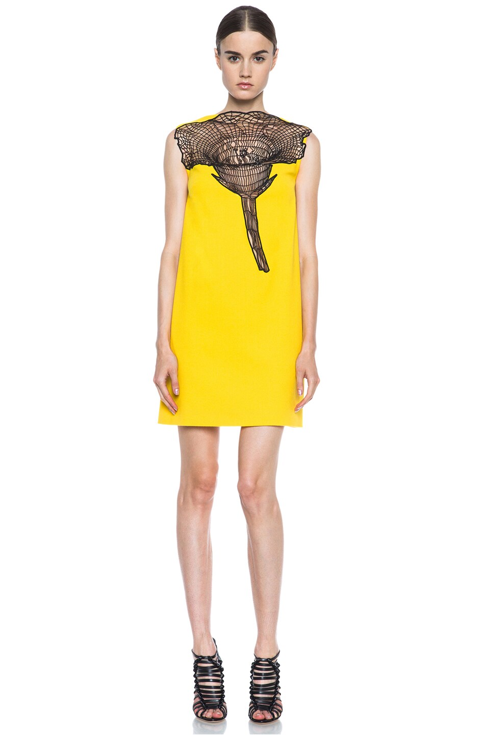 Image 1 of Christopher Kane Flower & Crepe Wool Dress in Yellow & Black