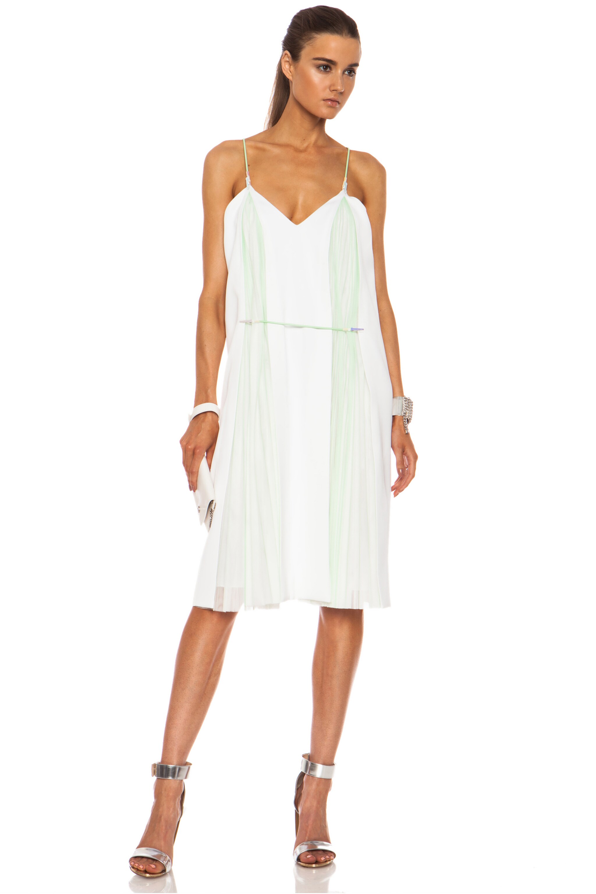 Image 1 of Christopher Kane Viscose Double Pleat Cami Dress in White & Mint