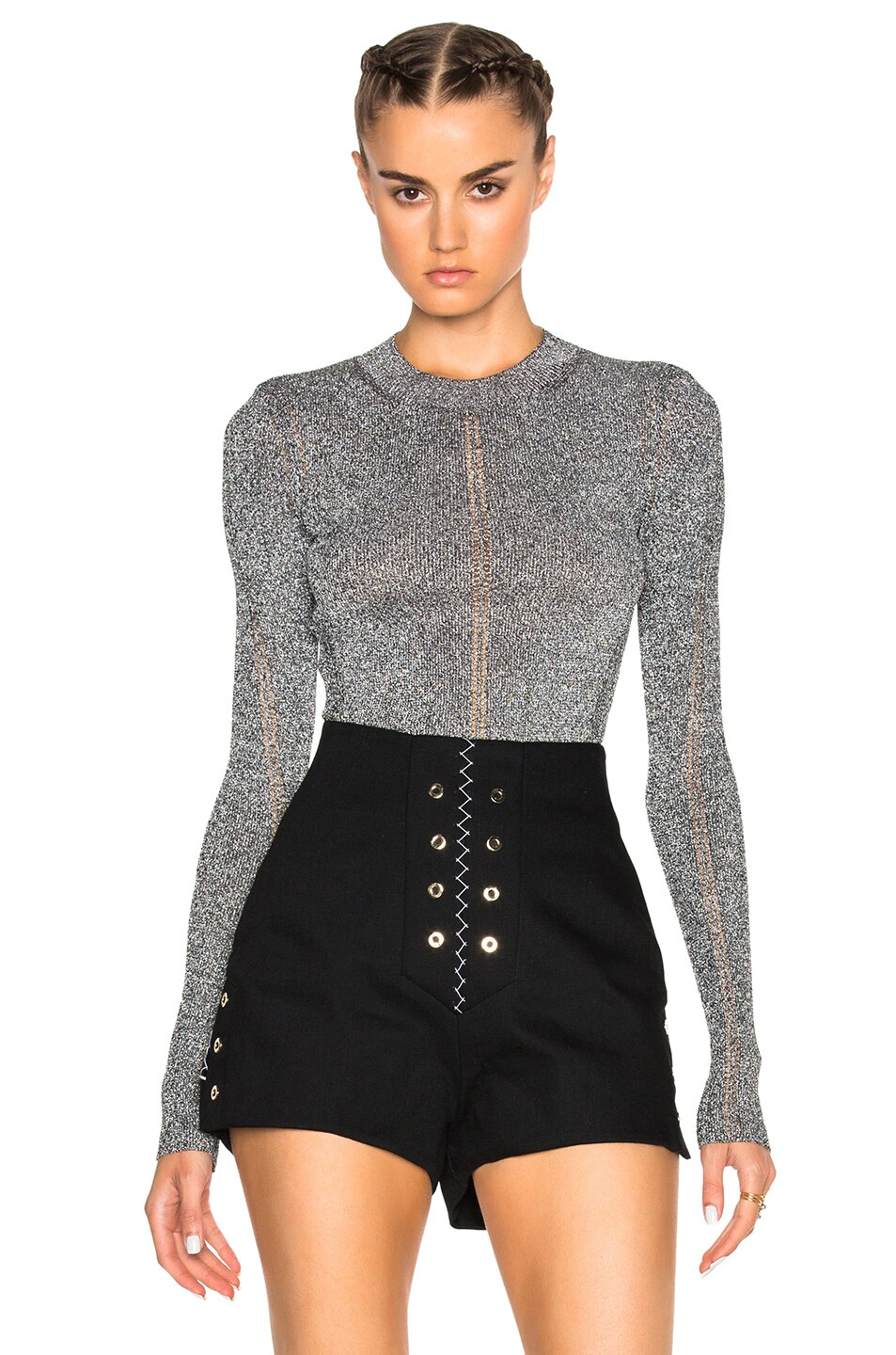 Image 1 of Christopher Kane Lurex Long Sleeve Sweater in Silver