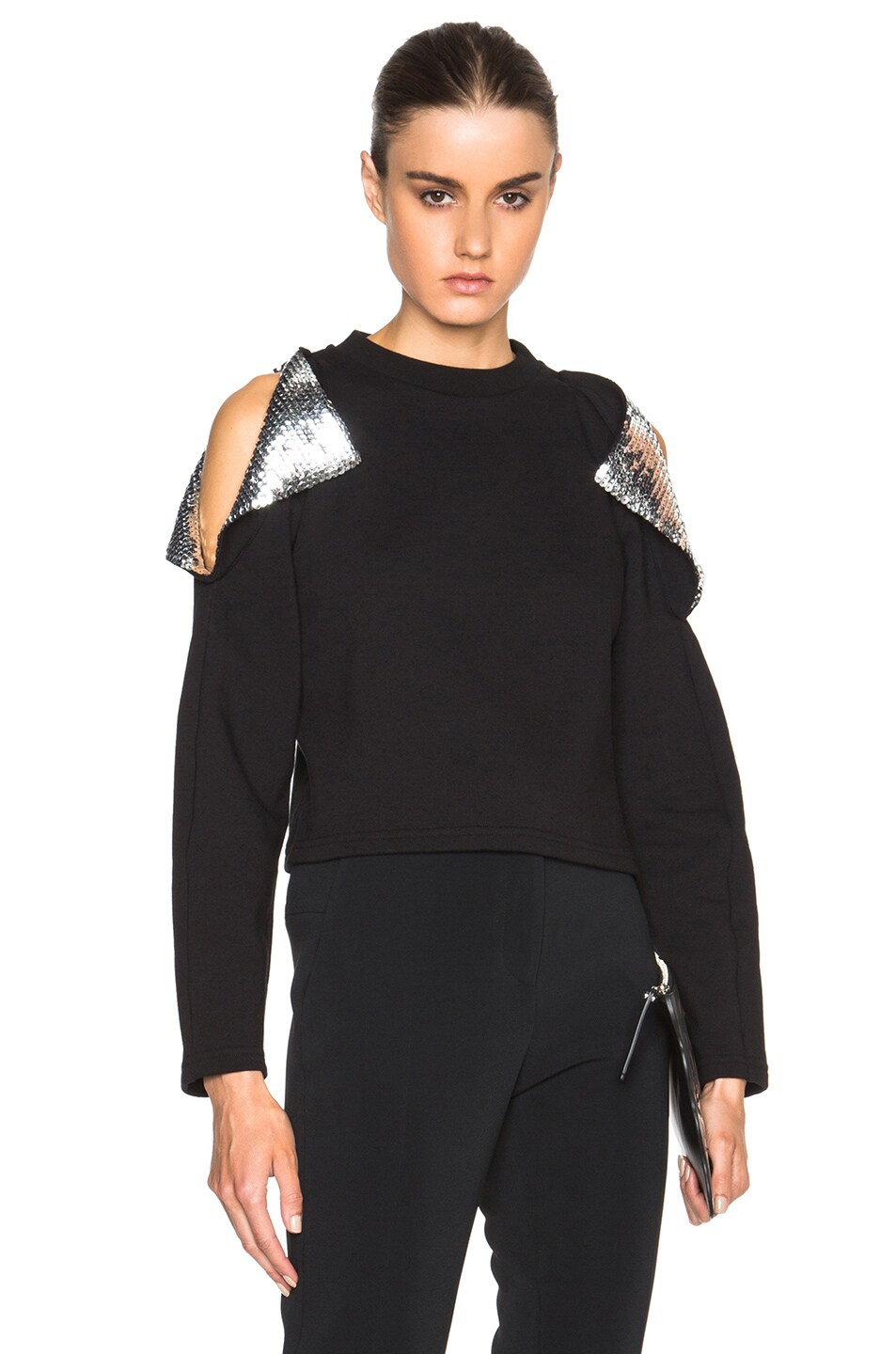 Image 1 of Christopher Kane Sequin Shoulder Fold Sweatshirt in Black
