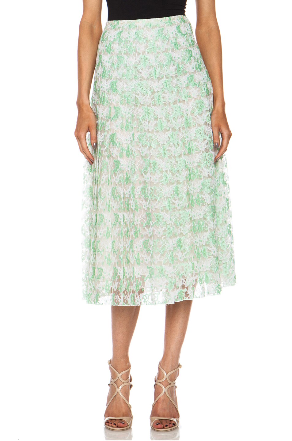 Image 1 of Christopher Kane Plasma Lace Knit Pleat Skirt in Mint