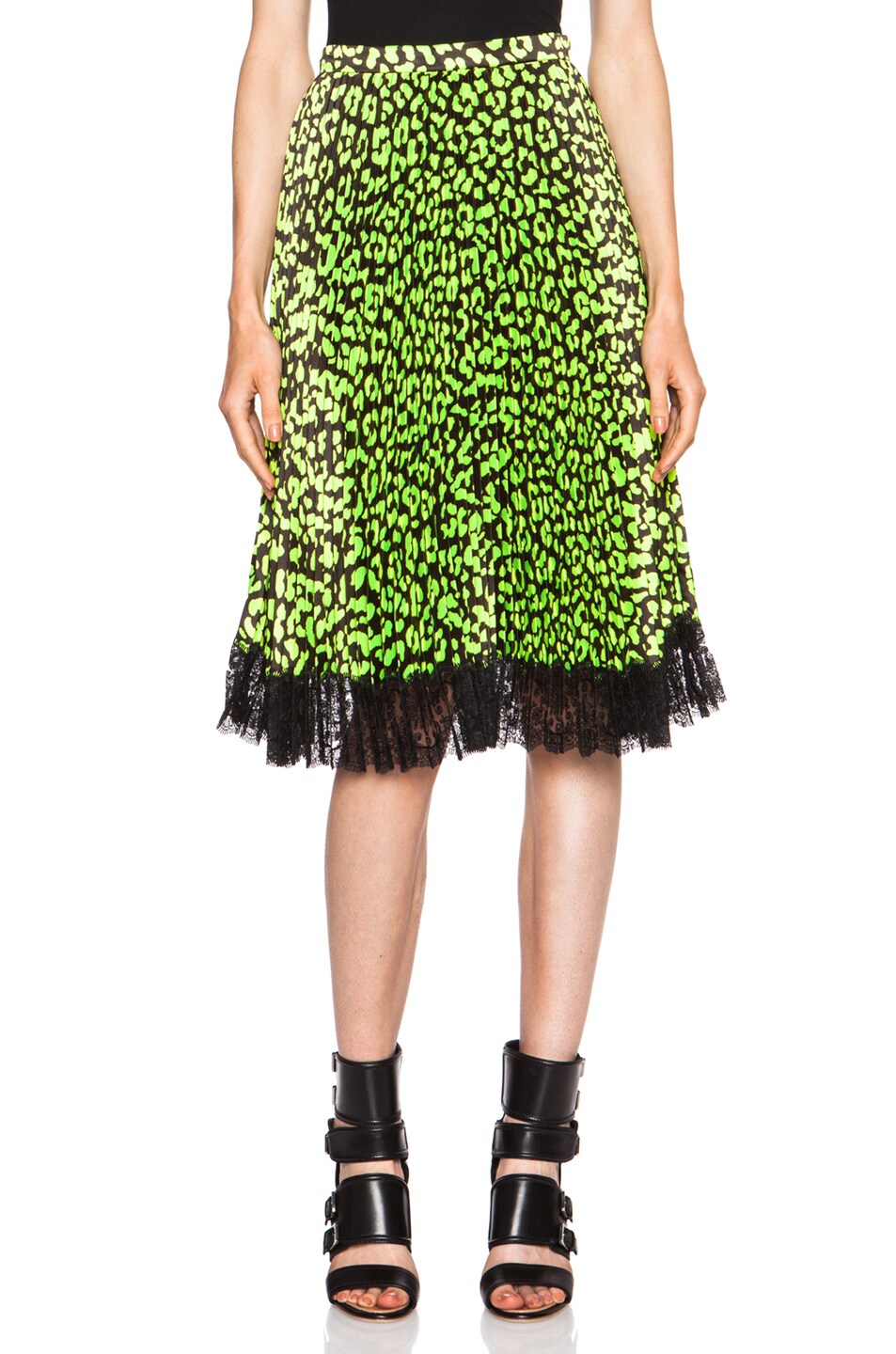 Image 1 of Christopher Kane Leopard Printed Poly Skirt in Neon Yellow