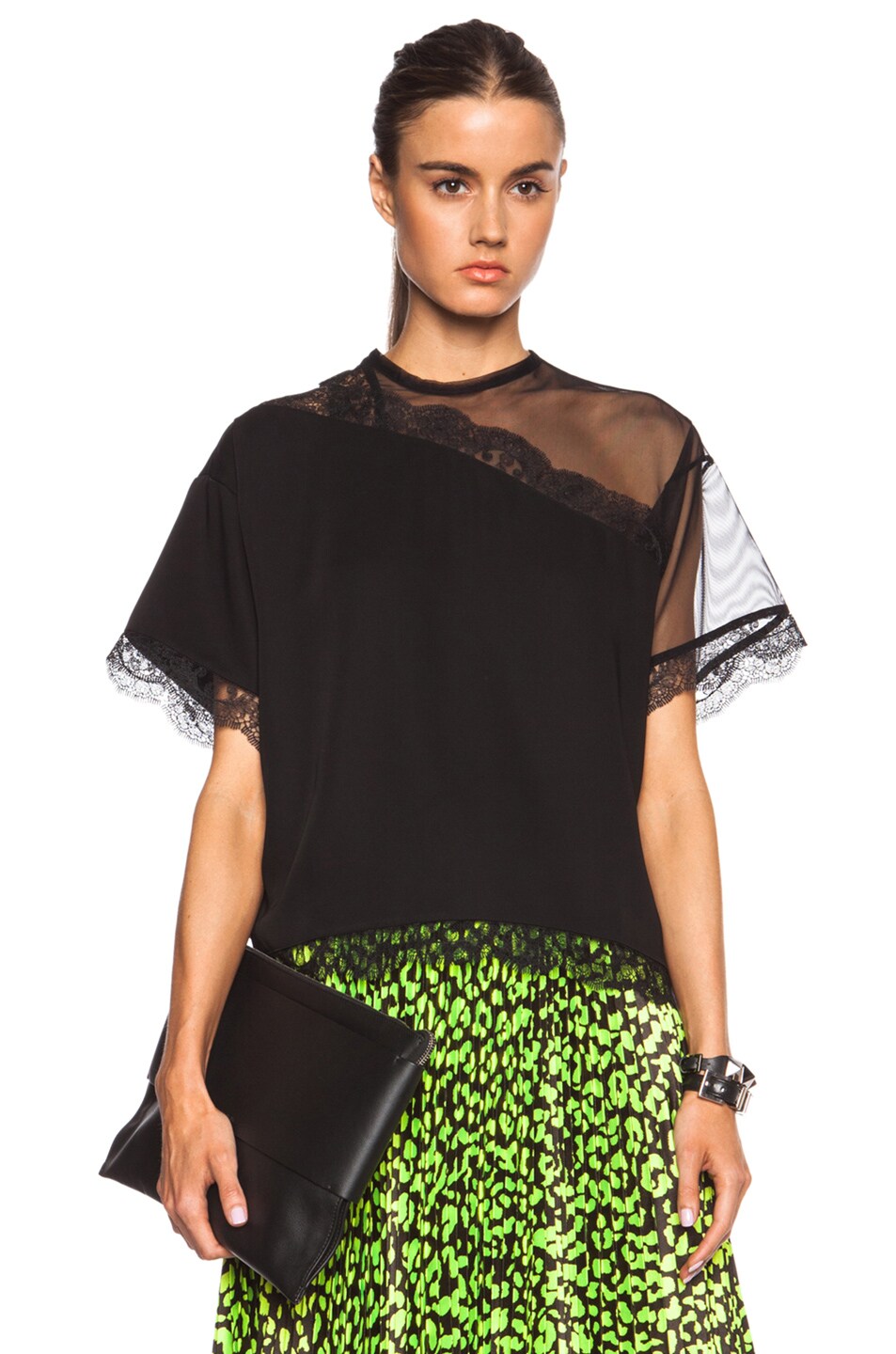 Image 1 of Christopher Kane Mesh & Lace Cut Away Cotton Top in Black